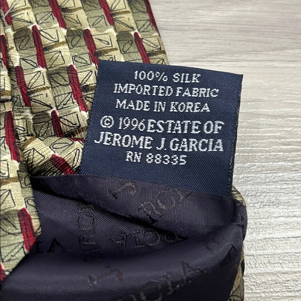 J. Garcia Men’s Silk Tie Yellow Green Brown Abstract Art Deco Necktie Office